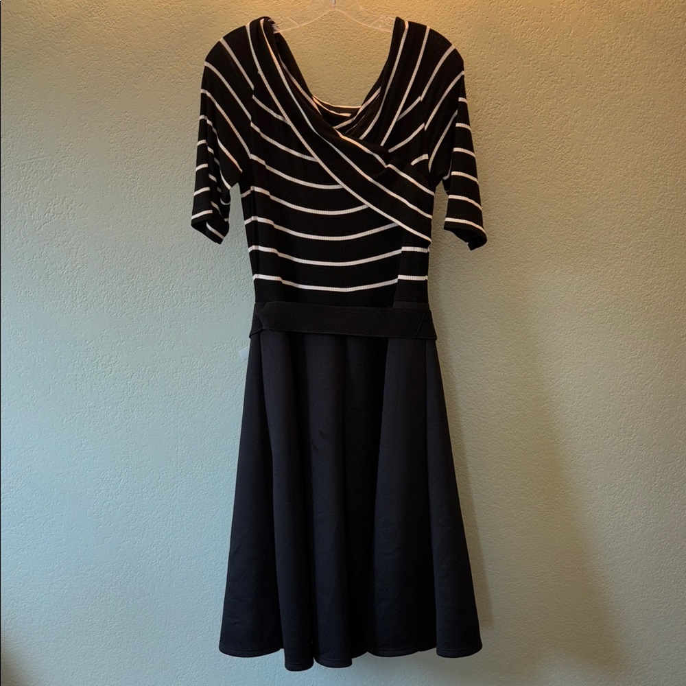 Chic Black and White Striped Midi Dress